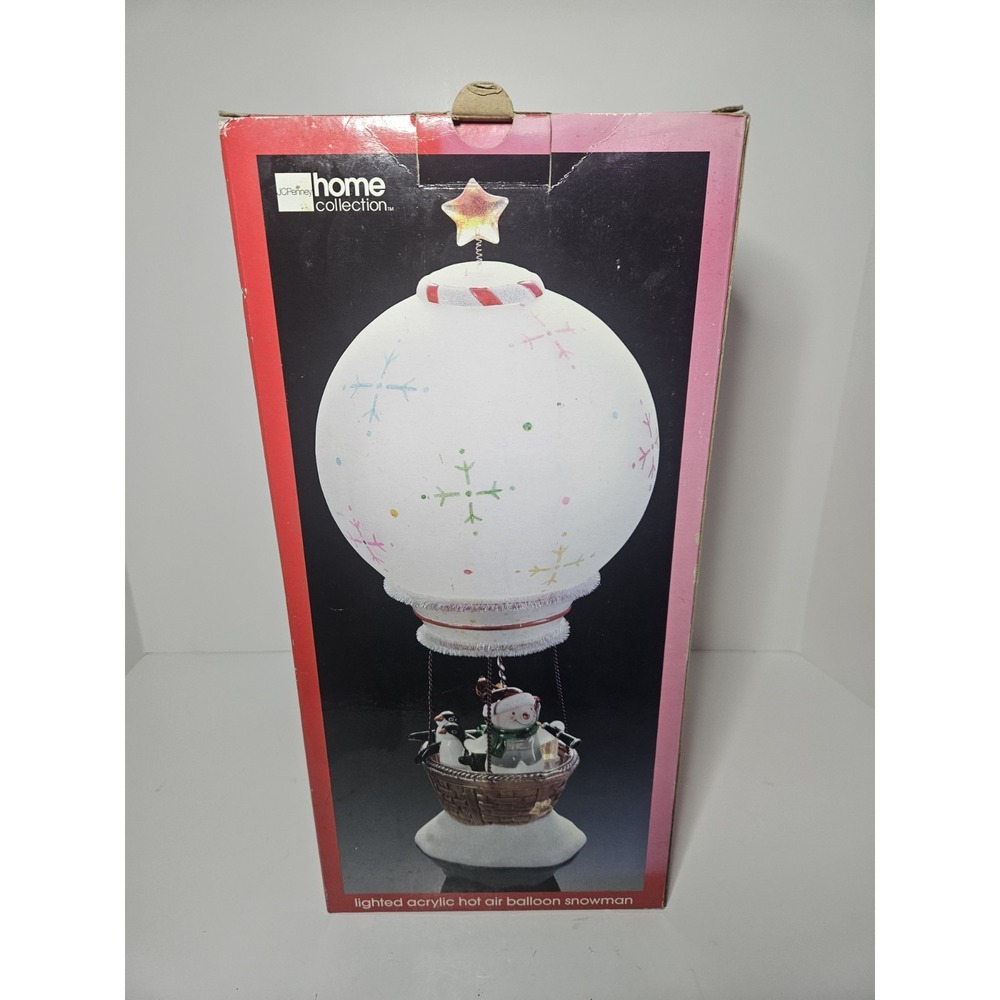Lighted Acrylic Hot Air Balloon Snowman Christmas Vtg JCPenney Home Collection